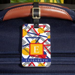 Étiquette À Bagage Customisé blanc jaune rouge bleu géométrique