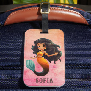 Étiquette À Bagage Cute African Mermaid Girl - Custom Name Afro Kids