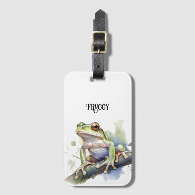 Étiquette À Bagage Cute Aquarelle Arbre Frog, personnalisé (Devant Vertical)
