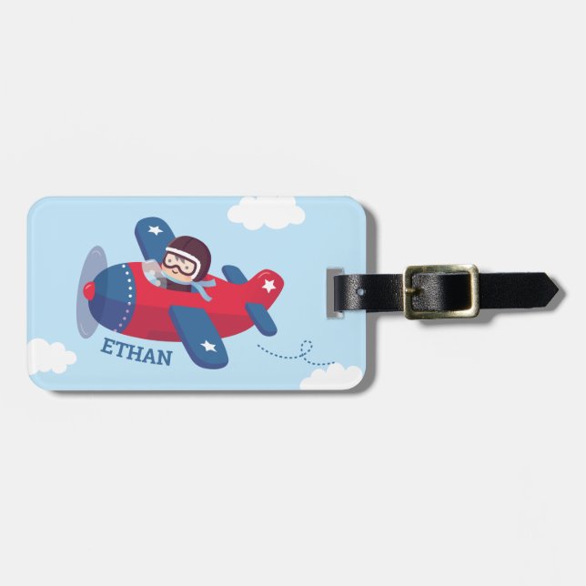 Étiquette À Bagage Cute Aviator Pilote Avion Boys Personnalisé (Devant horizontal)