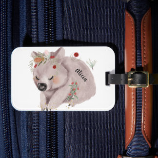 Étiquette À Bagage Cute Baby Wombat Gold Speckle Nom personnalisé