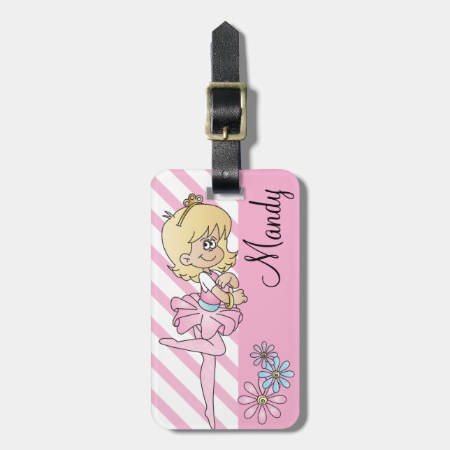 Étiquette À Bagage Cute Ballerina Girl | Texte do-it-yourself | Rose (Devant Vertical)