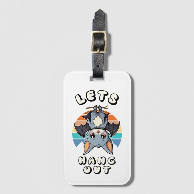 Étiquette À Bagage Cute Bat Hanging et Retro Sunset | Allons-y (Devant Vertical)