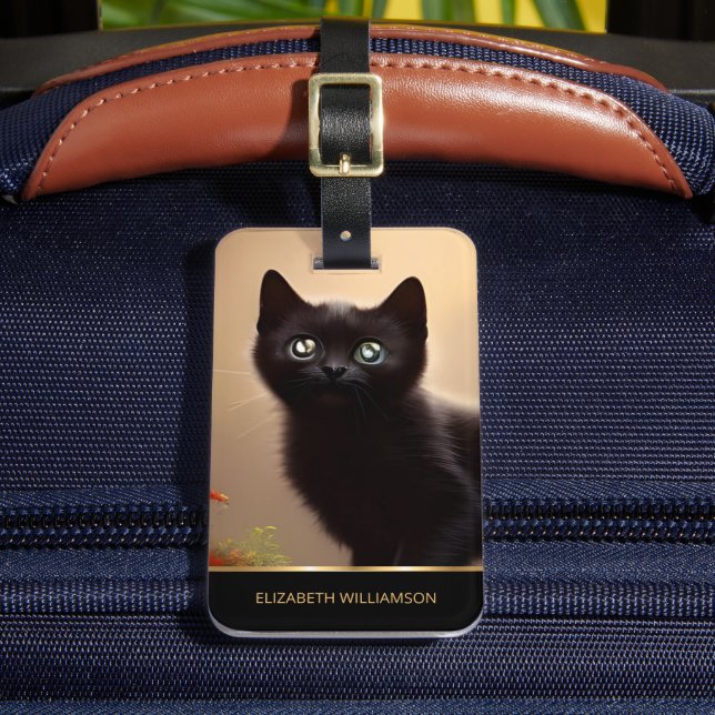 Étiquette À Bagage Cute Black Kitten AI Style photo (Insitu Rectoal 2)