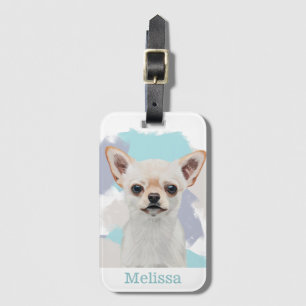 Étiquette À Bagage Cute blanc Chihuahua Abstrait bleu