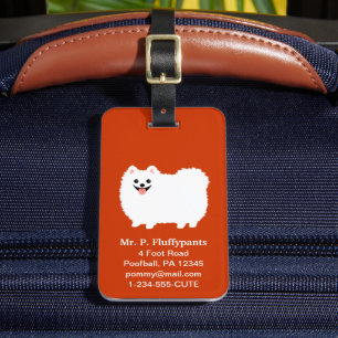 Étiquette À Bagage Cute Blanc Poméranien avec texte personnalisable