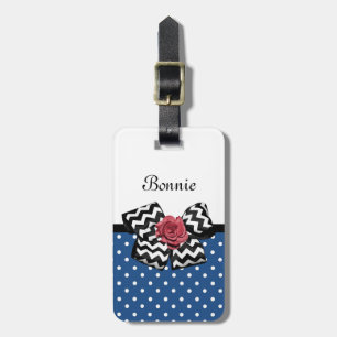 Étiquette À Bagage Cute Bleu Pois Rouge Rose Chevron Bow et nom