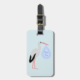 Étiquette À Bagage Cute Blue Baby Boy Stork Custom