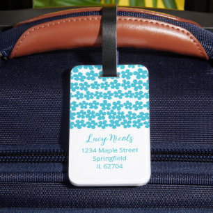 Étiquette À Bagage Cute Blue Minimalist Daisy Motif Floral Nom