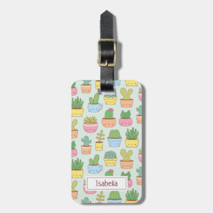 Étiquette À Bagage Cute Cacti Succulents Plantes Motif personnalisé