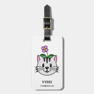 Étiquette À Bagage Cute chat caricature avec une fleur sur la tête