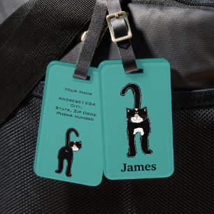 Étiquette À Bagage Cute Chat Noir Personnalisé