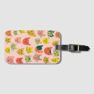 Étiquette À Bagage Cute chats colorés motif sur rose