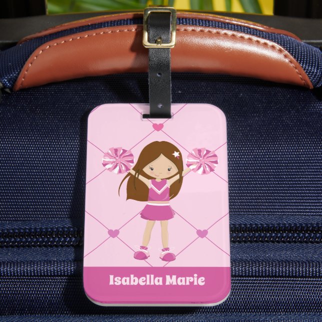 Étiquette À Bagage Cute Coeurs rose Pom-pom girl Personnalisé Cheer (Insitu Rectoal 2)