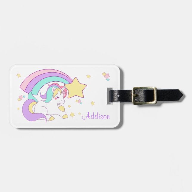 Étiquette À Bagage Cute Custom Personalized Magical Rainbow Unicorn (Devant horizontal)