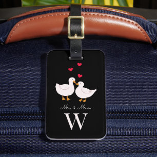 Étiquette À Bagage Cute Ducks Mr & Mrs Couple Monogramme nouvellement