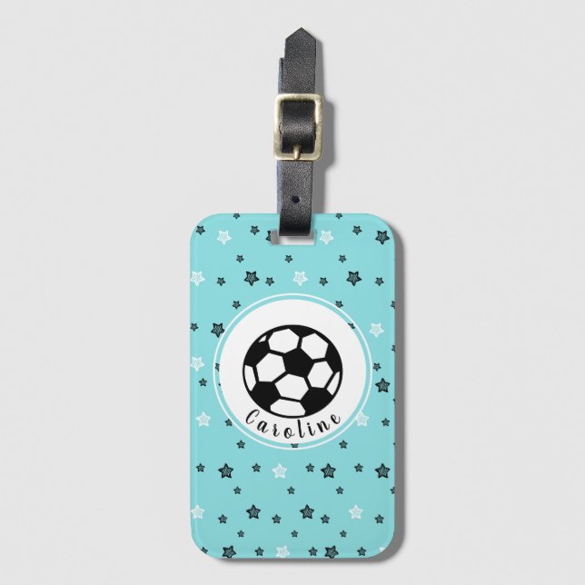 Étiquette À Bagage Cute Feminine Soccer Ball Design Personnalisé Bleu (Devant Vertical)