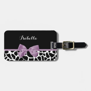Étiquette À Bagage Cute Giraffe Imprimer Lavande Purple Bow Nom