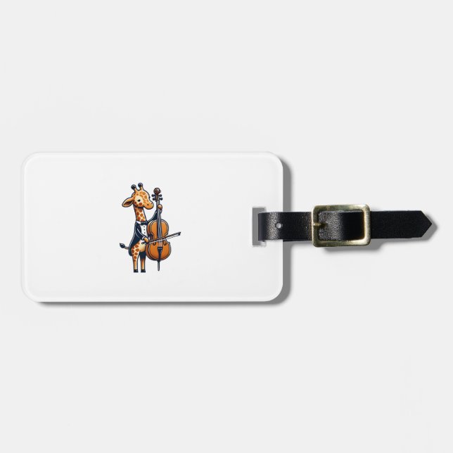 Étiquette À Bagage Cute Giraffe Jouer Cello Giraffes Musicien Musique (Devant horizontal)
