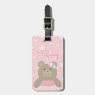Étiquette À Bagage Cute Girl Pastel Rose Ballerina Ours Enfants