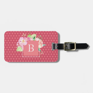 Étiquette À Bagage Cute Girly Chic Rose Floral Monogramme initial