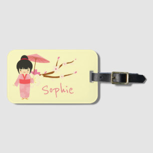 Étiquette À Bagage Cute japonaise rose cerise Blossom Geisha