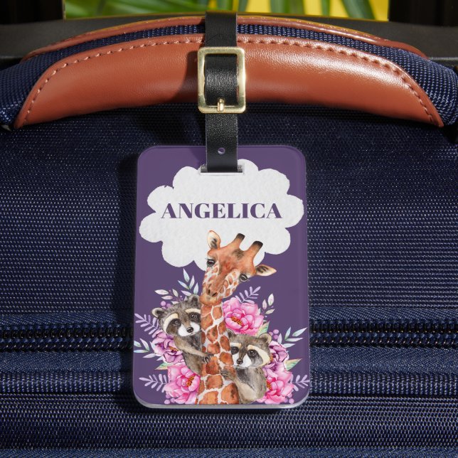 Étiquette À Bagage Cute Jungle Safari Floral Giraffe Enfants (Insitu Rectoal 2)