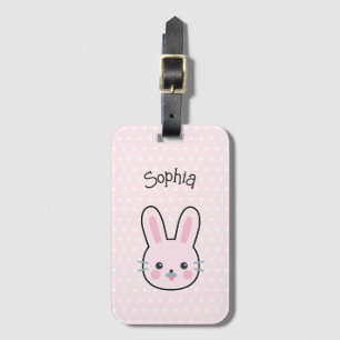 Étiquette À Bagage Cute Kawaii lapin rose et Pois