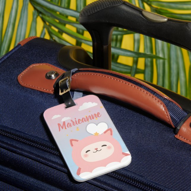 Étiquette À Bagage Cute Kawaii Pink Cat (Insitu Rectoal 1)
