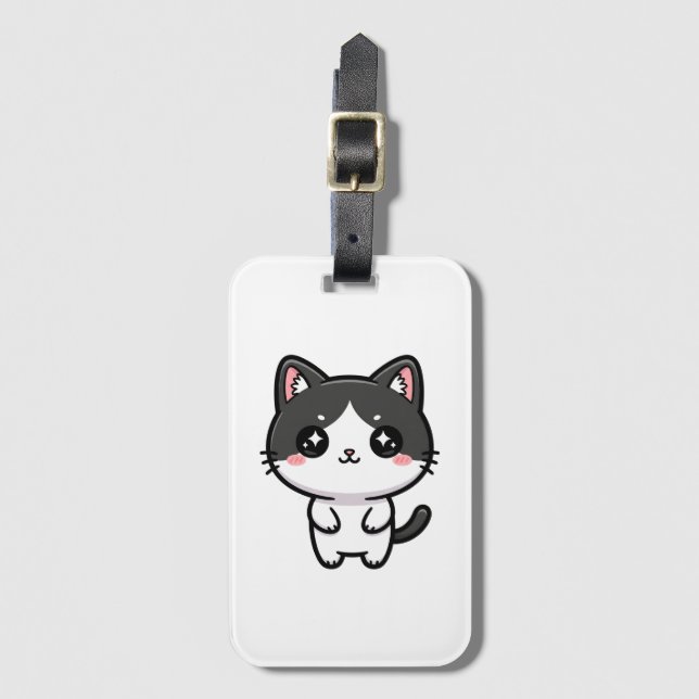 Étiquette À Bagage Cute Kawaii Tuxedo Cat Standing Character (Devant Vertical)