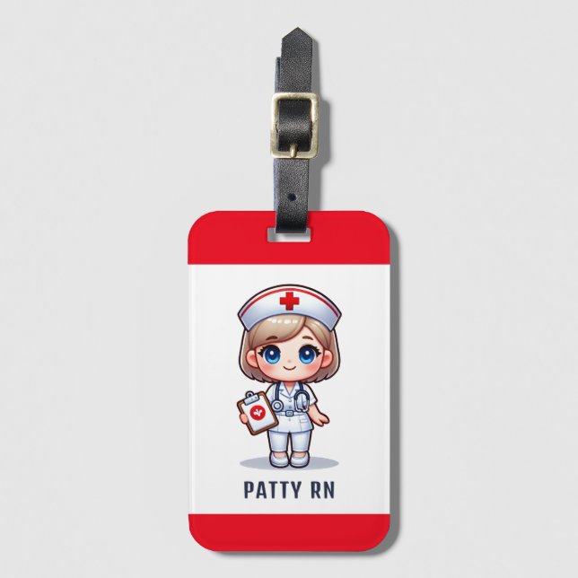 Étiquette À Bagage Cute Manga Nurse avec cheveux blond bleu yeux Pers (Devant Vertical)
