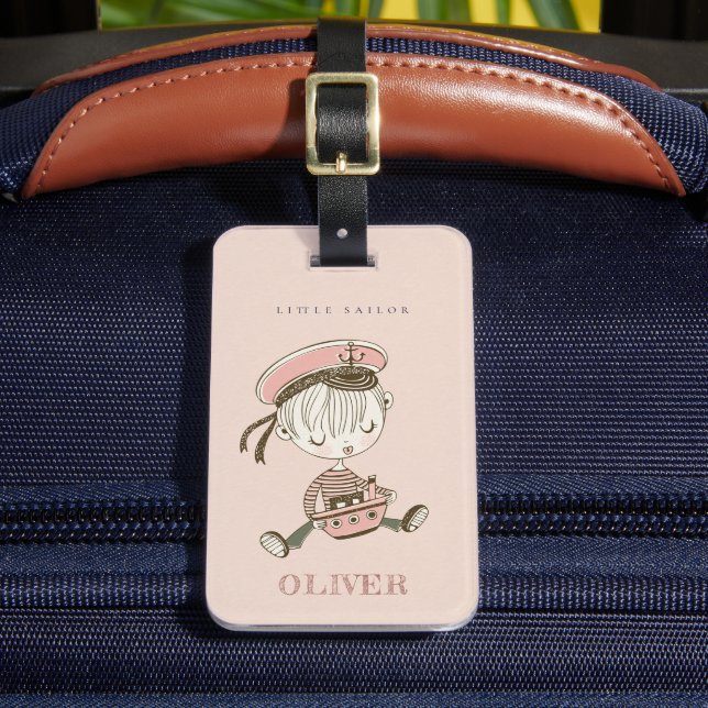 Étiquette À Bagage Cute Moderne Blush Rose Girl Petit marin Nautique (Insitu Rectoal 2)