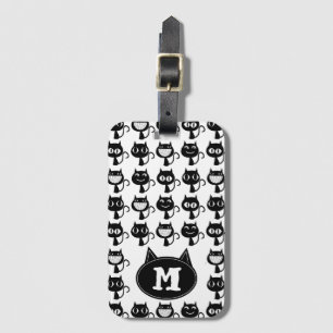 Étiquette À Bagage Cute Monogramme Black Cat Expressions Motif 