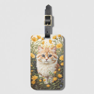 Étiquette À Bagage Cute Munchkin Chat Et Fleurs De Tasse À Beurre