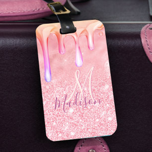 Étiquette À Bagage Cute ombre rose or fausse parties scintillant gout
