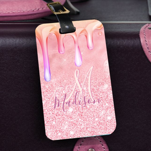 Étiquette À Bagage Cute ombre rose or fausse parties scintillant gout (Créateur téléchargé)