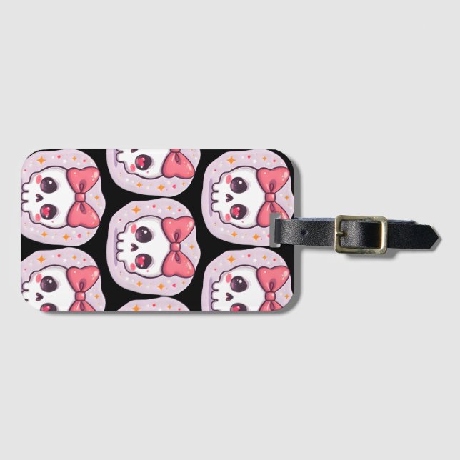 Étiquette À Bagage Cute Pastel Goth Skull with Bow (Devant Horizontal)