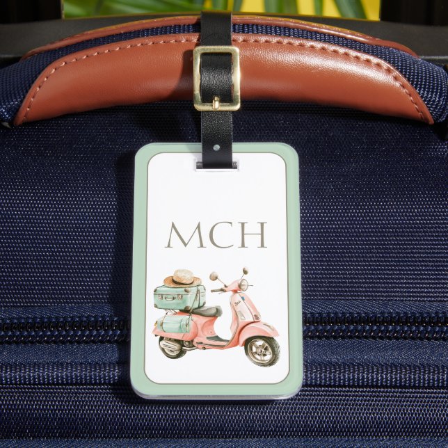 Étiquette À Bagage Cute Pink and Aqua Coastal Scooter (Insitu Rectoal 2)