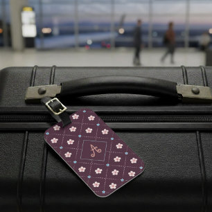 Étiquette À Bagage Cute Rose Et Bleu Plaid Motif Bourgogne