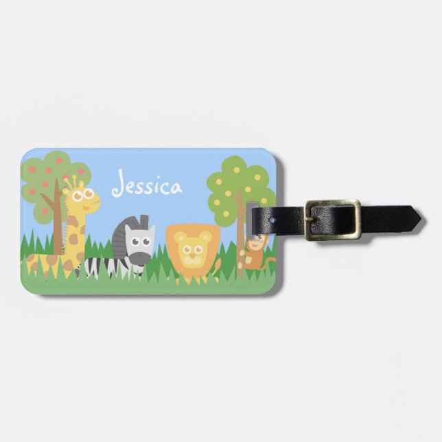 Étiquette À Bagage Cute Safari Animaux Enfants Couleur Personnalisé (Devant horizontal)