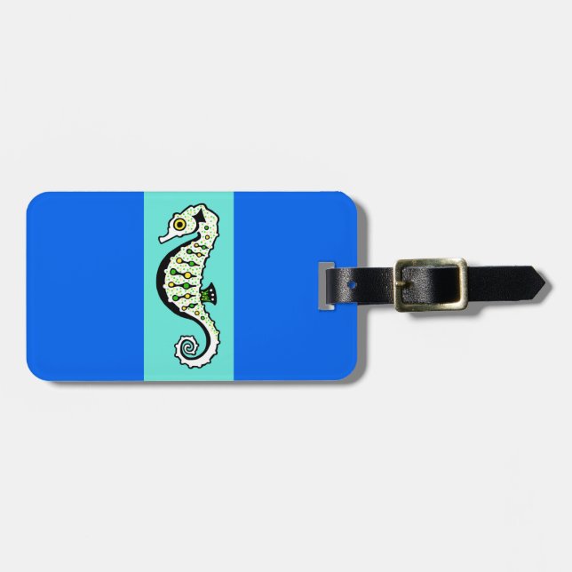 Étiquette À Bagage Cute SEAHORSE - Wildlife - Aqua & blue Luggage tag (Devant horizontal)
