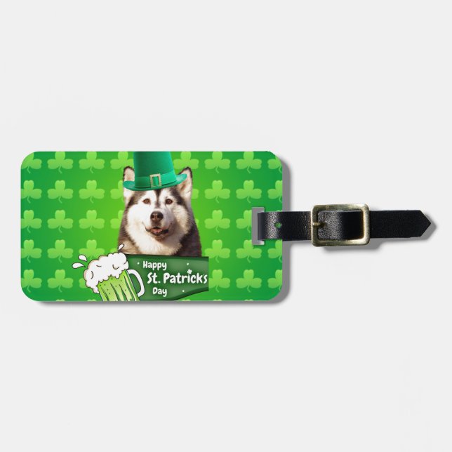Étiquette À Bagage Cute Siberian Husky Chien Casquette St. Patrick's  (Devant horizontal)