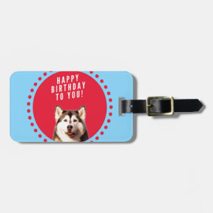 Étiquette À Bagage Cute Siberian Husky Joyeux Points rouges bleus d'a