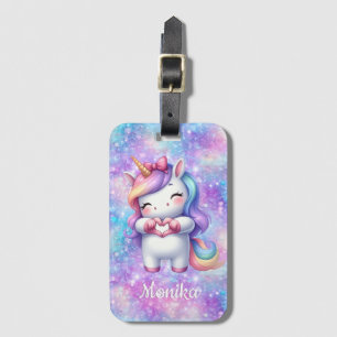Étiquette À Bagage Cute Unicorn Parties scintillant I Love You Nom Pe