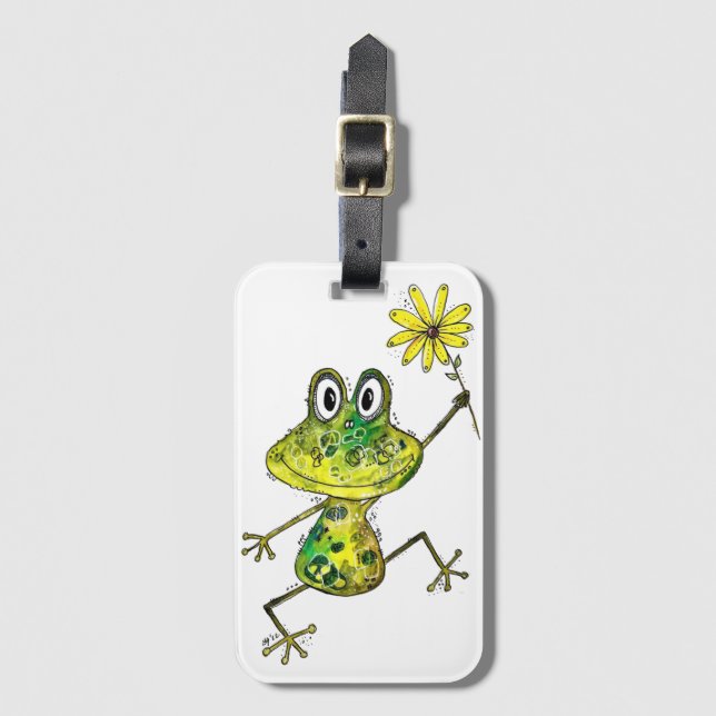 Étiquette À Bagage Cute Whimsical Happy Frog (Devant Vertical)