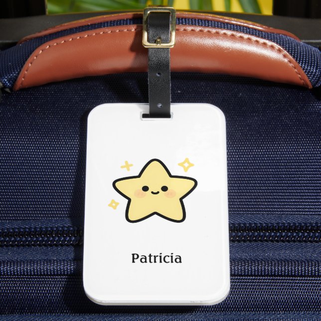Étiquette À Bagage Cute whimsical yellow kawaii star monogram (Insitu Rectoal 2)