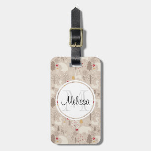 Étiquette À Bagage Cute Woodland Animaux Motifs nordiques Monogramme