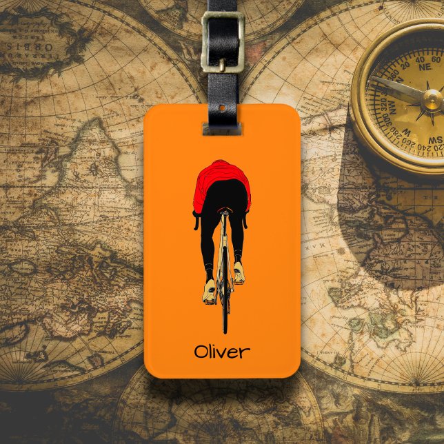 Étiquette À Bagage Cyclist on Orange Background (Créateur téléchargé)