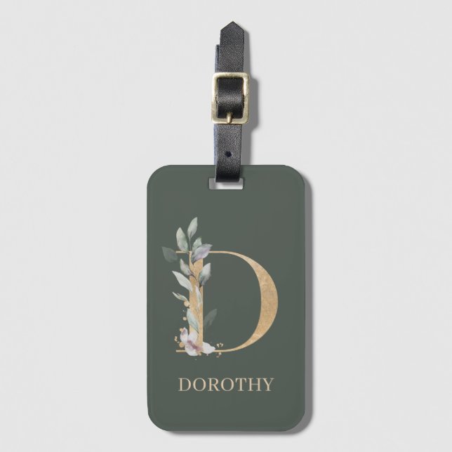Étiquette À Bagage D Monogramme Floral Personnalisé (Devant Vertical)