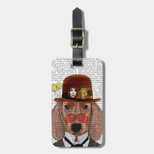 Étiquette À Bagage Dachshund avec Casquette Bowler Steampunk